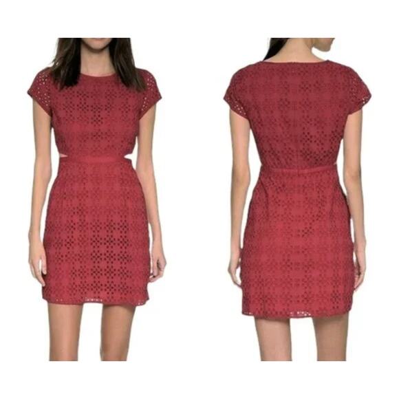 ❤️ Madewell Eyelet Cut-Out Mini Dress | Size 4 | Rustic Red | Cotton Pockets - Picture 1 of 9